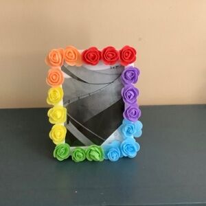 5” x 7” multi colored rainbow real touch rosebud picture frame